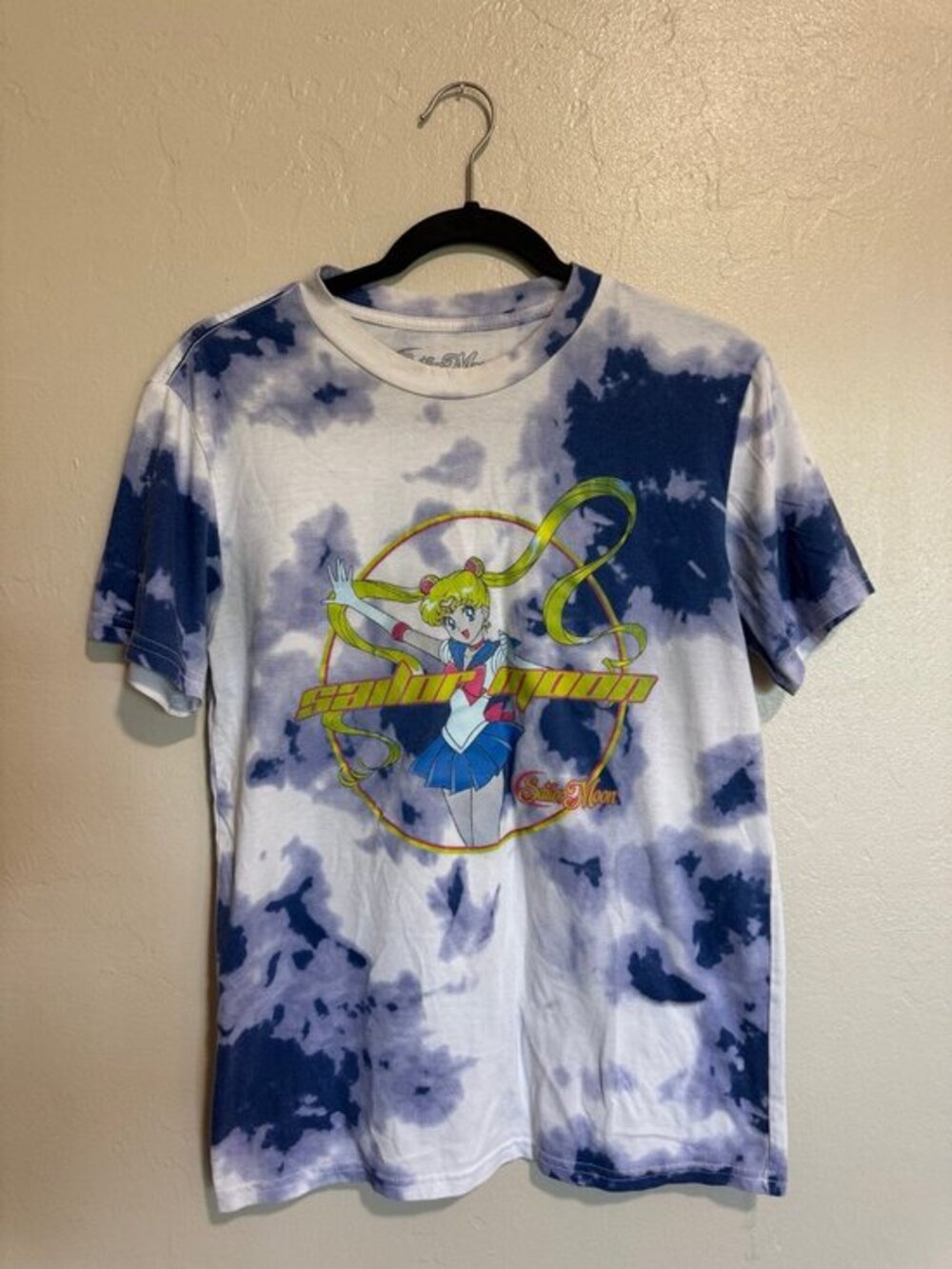 Sailor Moon Blue White Tie Dye Anime Graphic T Shirt Size Small